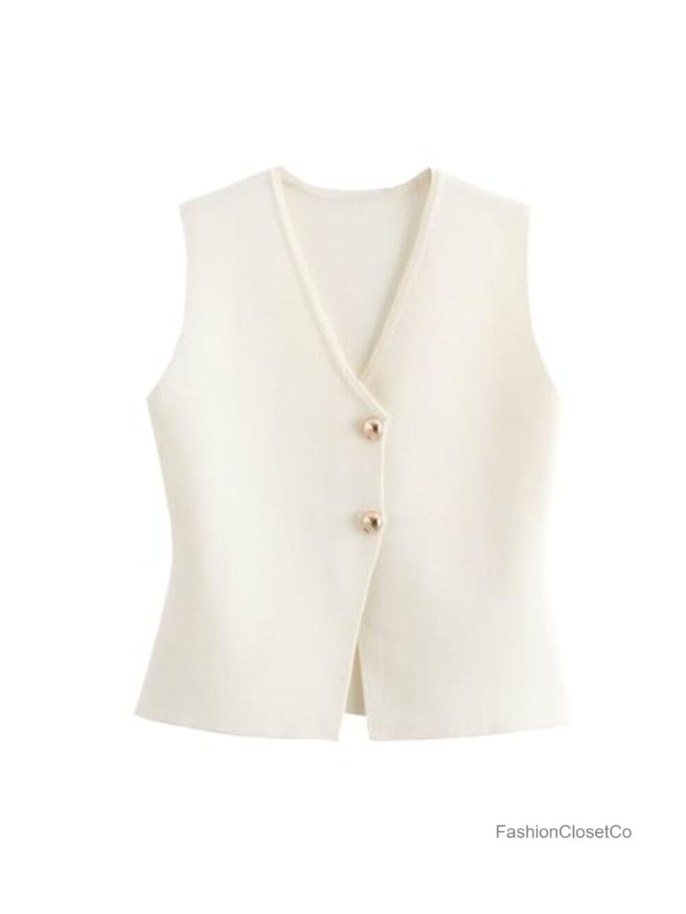 Cropped Knit Vest V Neck Sleeveless Button Up